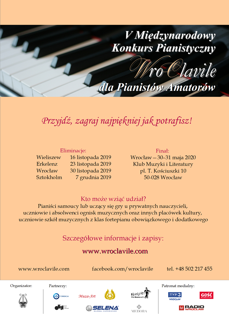 V Międzynarodowy Konkurs Pianistyczny WroClavile dla Pianistów Amatorów - przesłuchania w Łajskach!